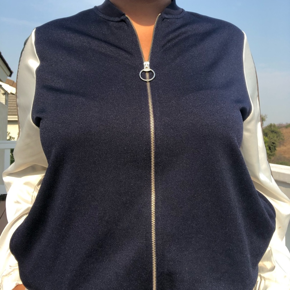 Zara bomber jacket with satin sleeves